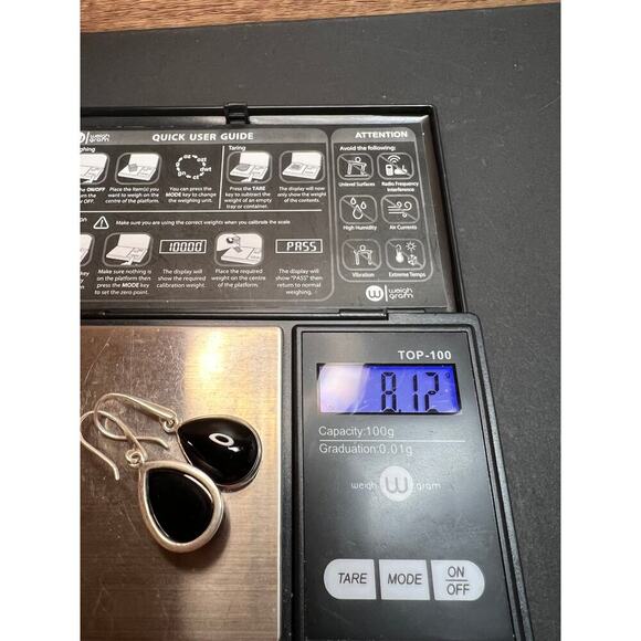 NEW Black onyx sterling silver teardrop earrings 8.12 grams - Picture 11 of 11